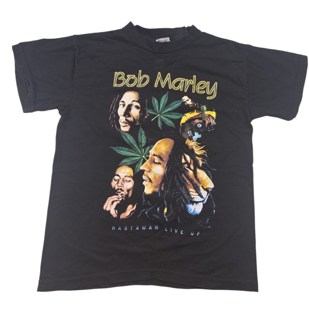 Vintage Bob Marley Weed T Shirt Size small Reggae Graphic Tee Black Cotton Retro